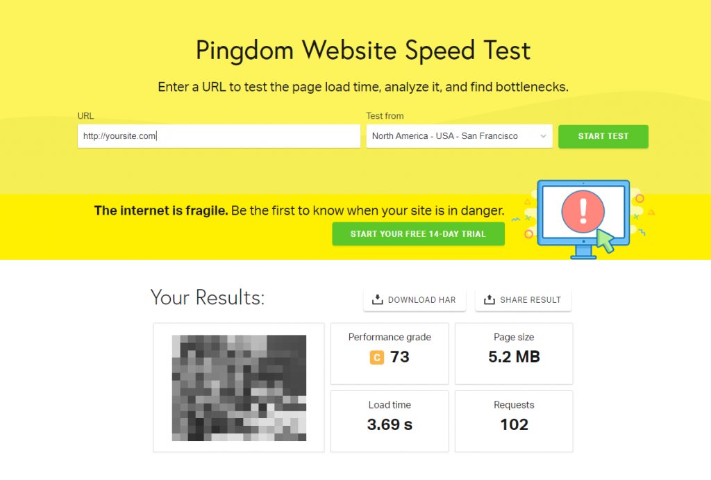 Pingdom网站速度测试主页截图