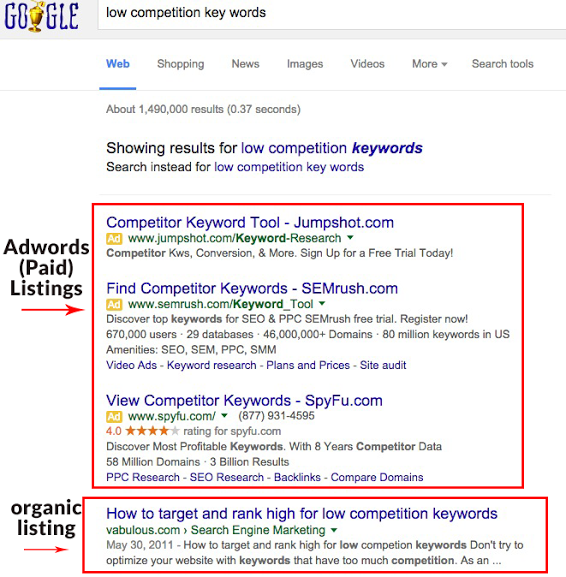 organic-seo-services-low-competition-keywords-organic-vs-paid-ads-screenshot